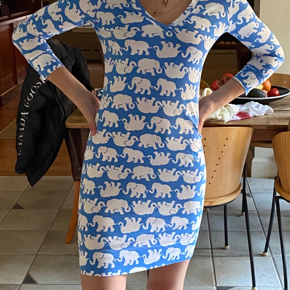 Lilly Pulitzer White Blue Elephant Dress Swim XXS